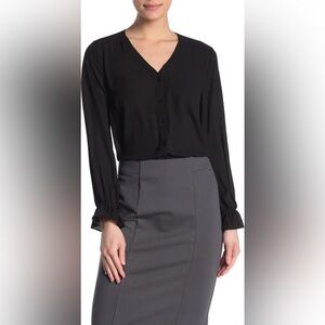 T Tahari Feminine Button Front Long Sleeve Blouse Black Size S